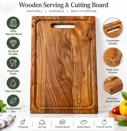 Premium Wooden Cutting & Chopping Board | Multipurpose Serving, Cheese & Bread Board