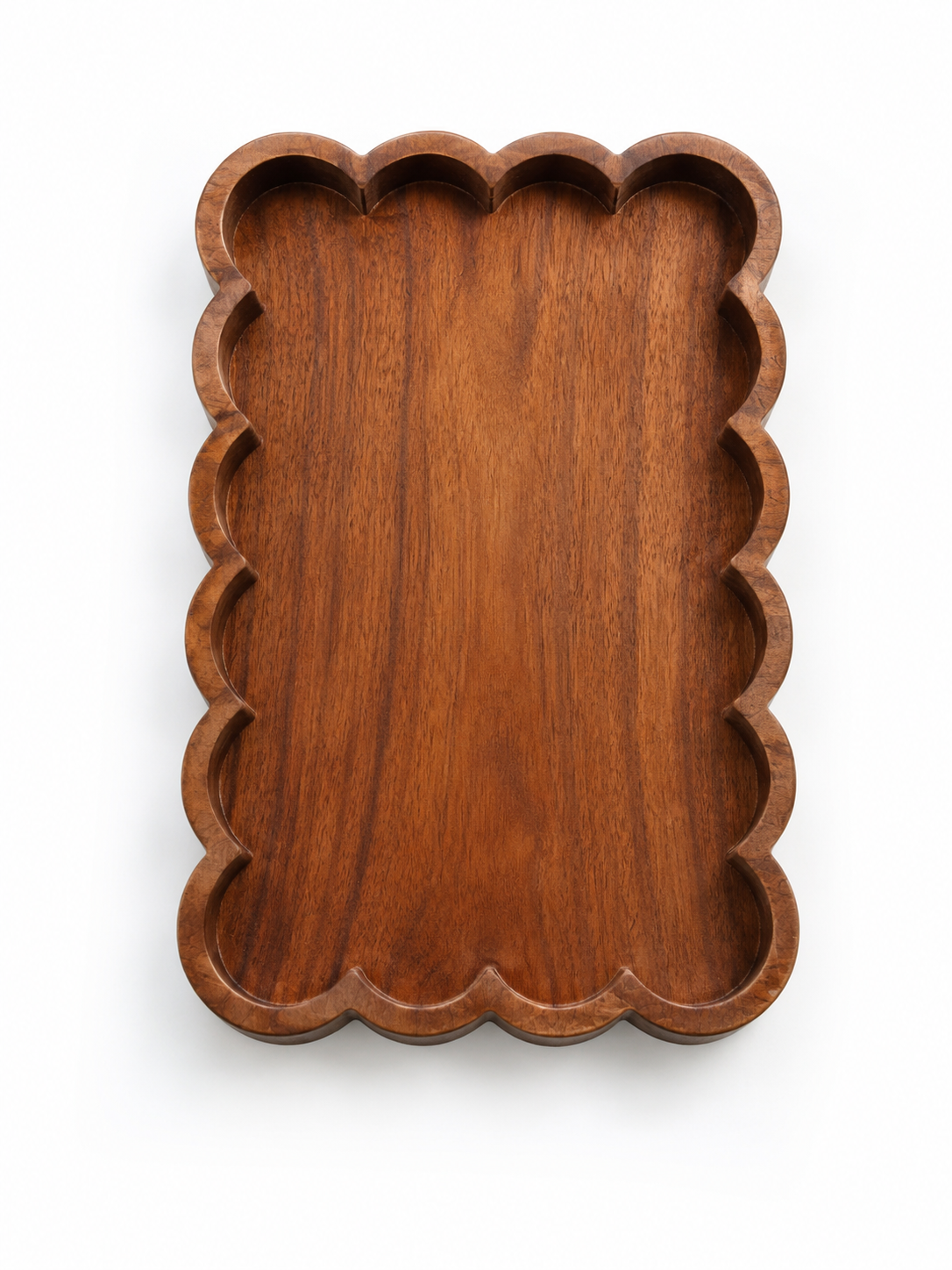 Premium Acacia Wood Scallop Tray – Handcrafted Wooden Serving Tray for Fruits, Dry Fruits & Snacks